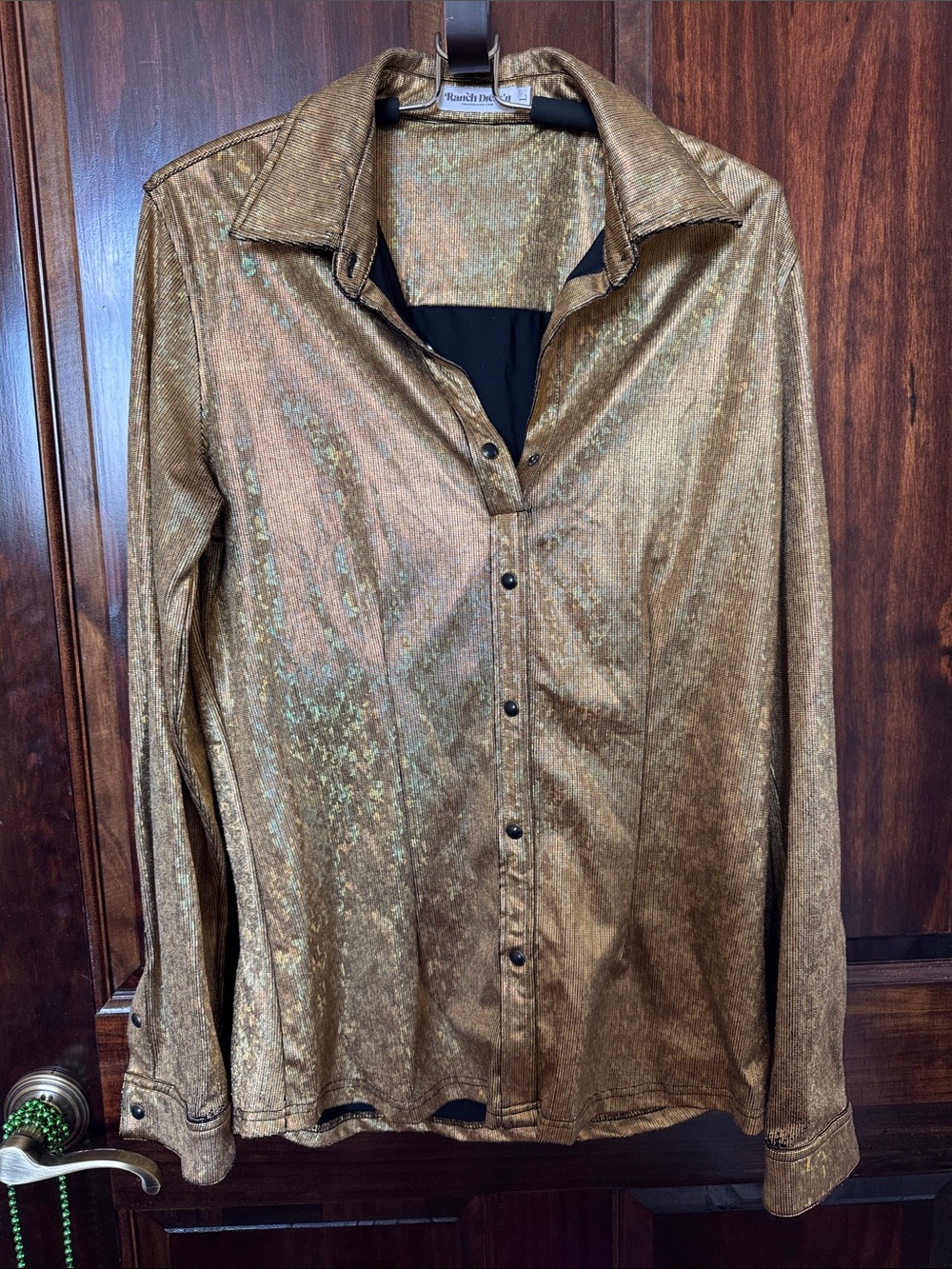 Large 24K Gold Sparkle Performance Rodeo Shirt Ranch Dressn Dress’n